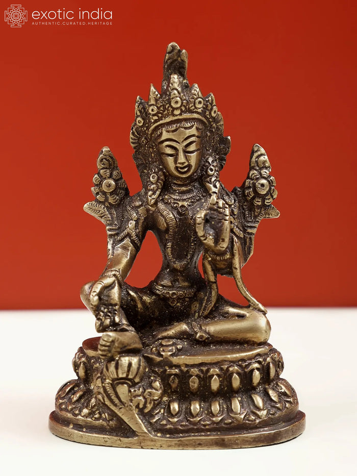 4" Green Tara Handmade Brass Idol for Pooja