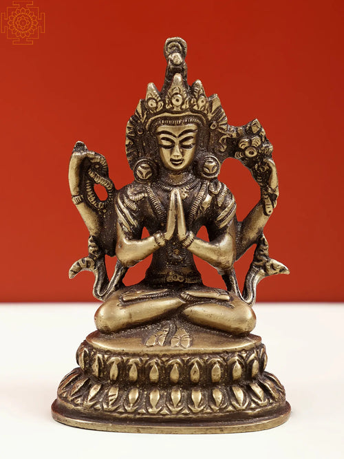 4" Chaturbhuja Avalokiteshvara Brass Idol for Home Pooja
