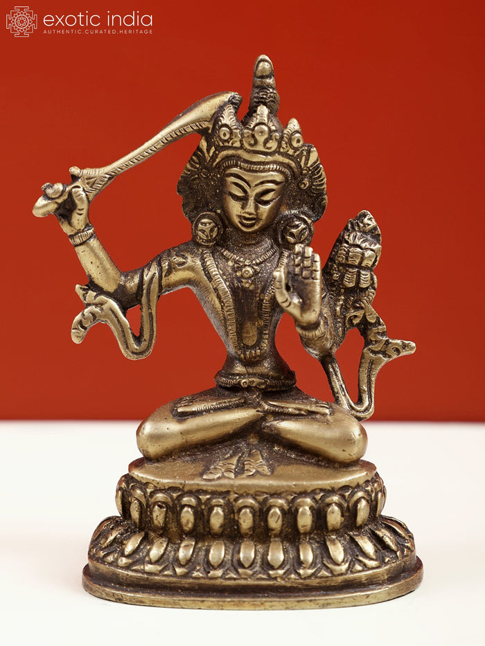 4" Manjushri Brass Statue - Tibetan Buddhist Deity Handmade