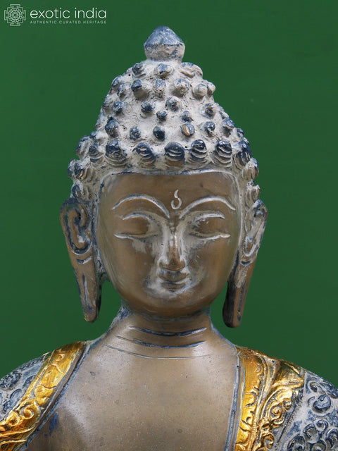 10" Brass Medicine Buddha Idol with Bowl of Medicinal Herbs