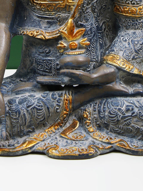 10" Brass Medicine Buddha Idol with Bowl of Medicinal Herbs