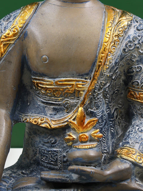 10" Brass Medicine Buddha Idol with Bowl of Medicinal Herbs