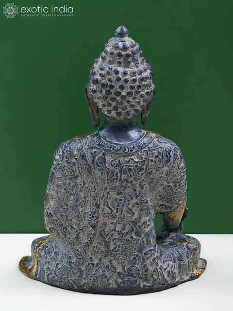 10" Brass Medicine Buddha Idol with Bowl of Medicinal Herbs