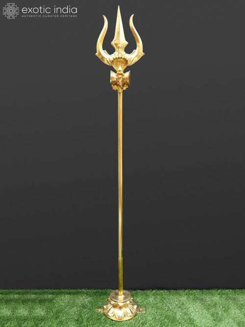 Large Brass Shiva Trishul Trident Statue with Stand