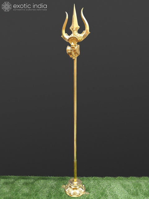 Large Size Shiva''s Trishul (Trident) with Stand In Brass