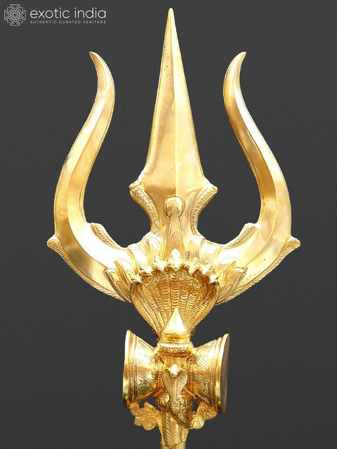 Large Size Shiva''s Trishul (Trident) with Stand In Brass