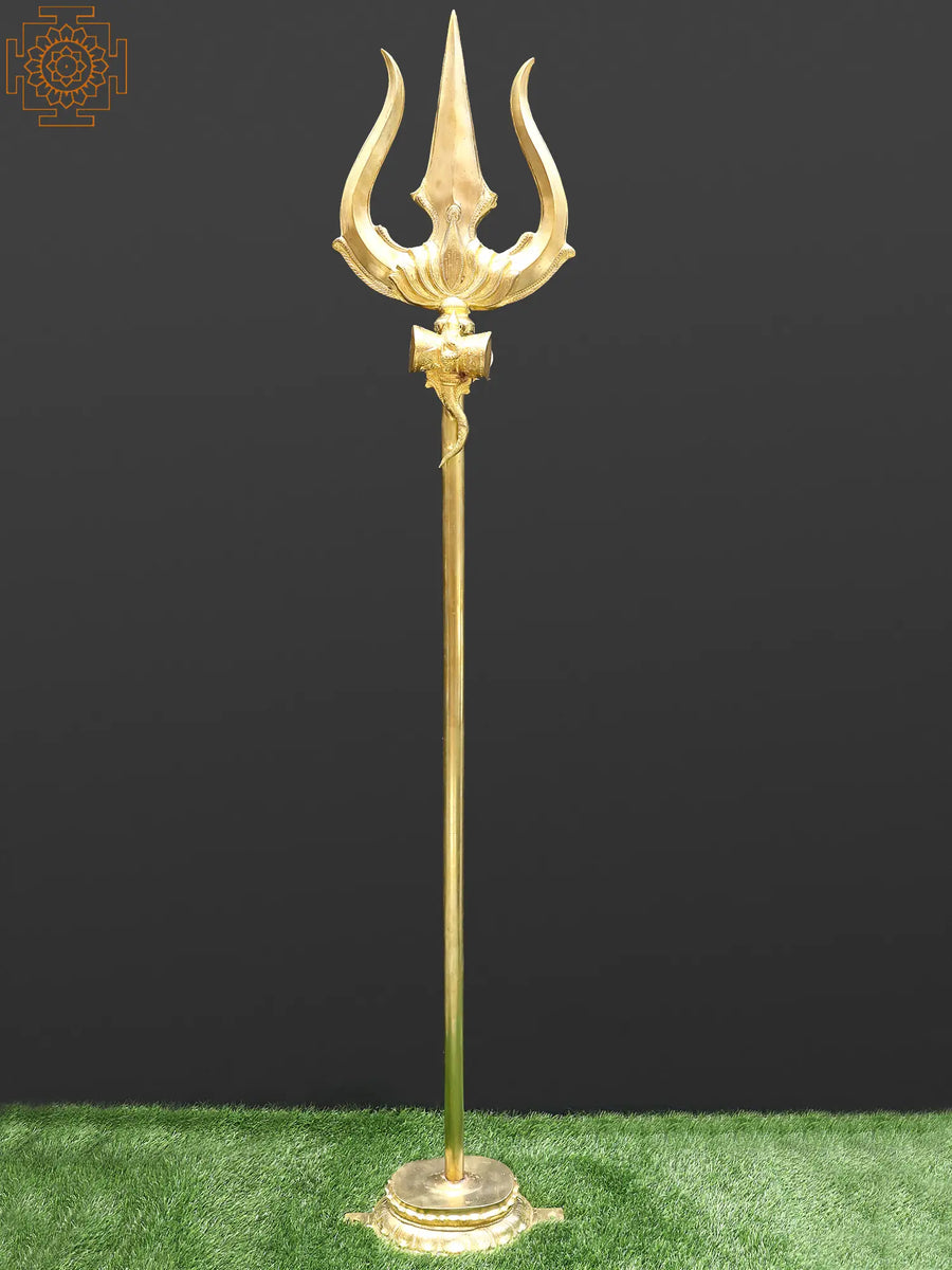 72" Large Brass Shiva's Trishul Trident Statue with Stand