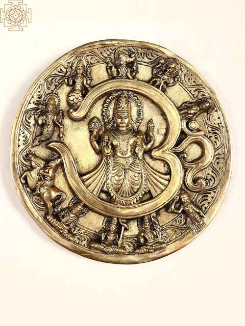 8" Vishnu Dashavatara Wall Hanging Plate with Om In Brass