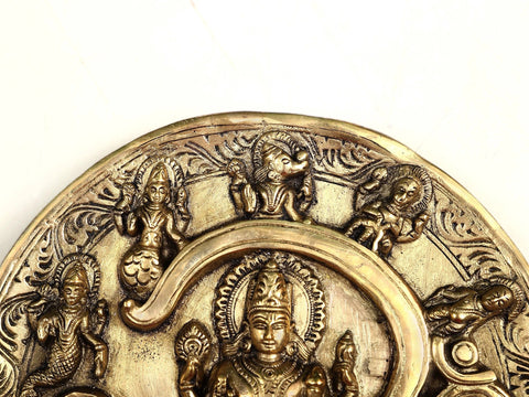 8" Vishnu Dashavatara Wall Hanging Plate with Om In Brass