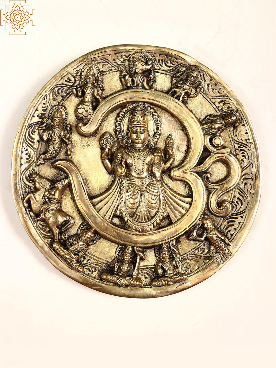8" Brass Vishnu Dashavatara Wall Hanging with Om Symbol