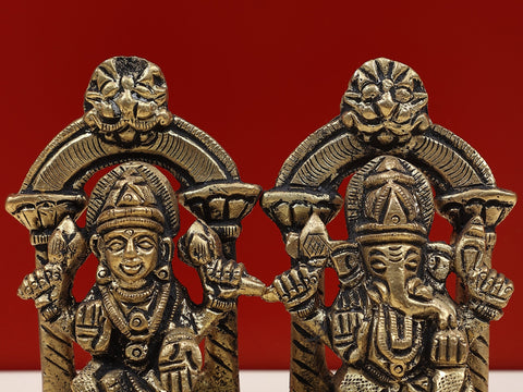 2" Brass Devi Lakshmi with Ganesha Statue | Handcrafted Brass Artwork