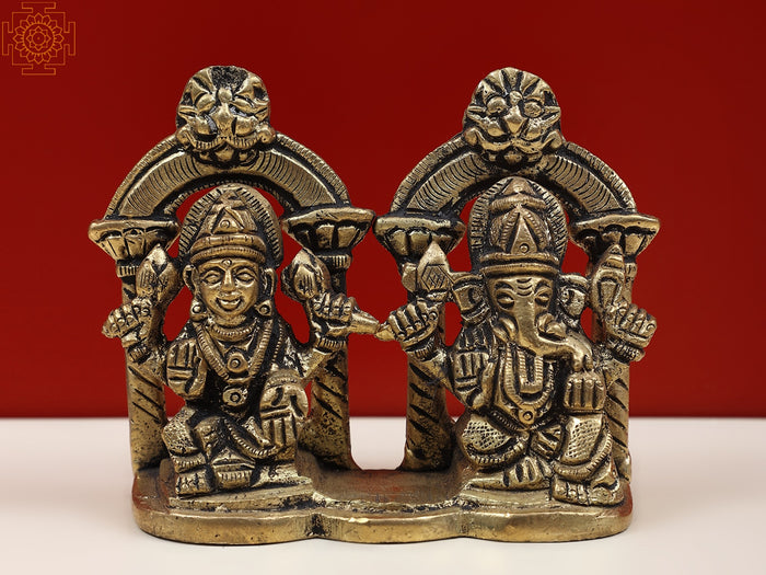 2" Brass Devi Lakshmi with Ganesha Handcrafted Statue