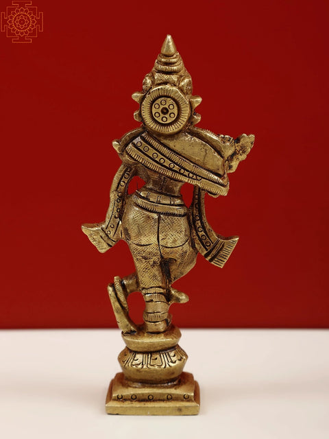 4" Small Brass Lord Krishna Idol Playing Flute