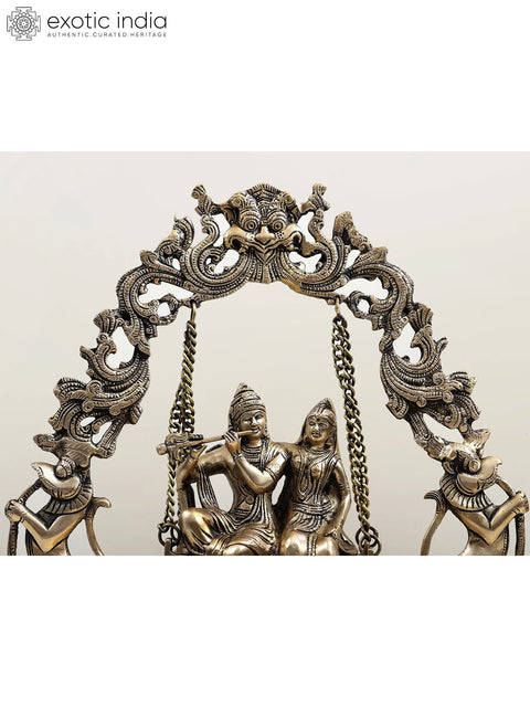 21" Brass Urli with Radha Krishna on a Swing