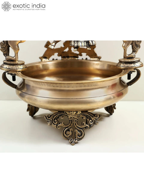 21" Brass Urli with Radha Krishna on a Swing