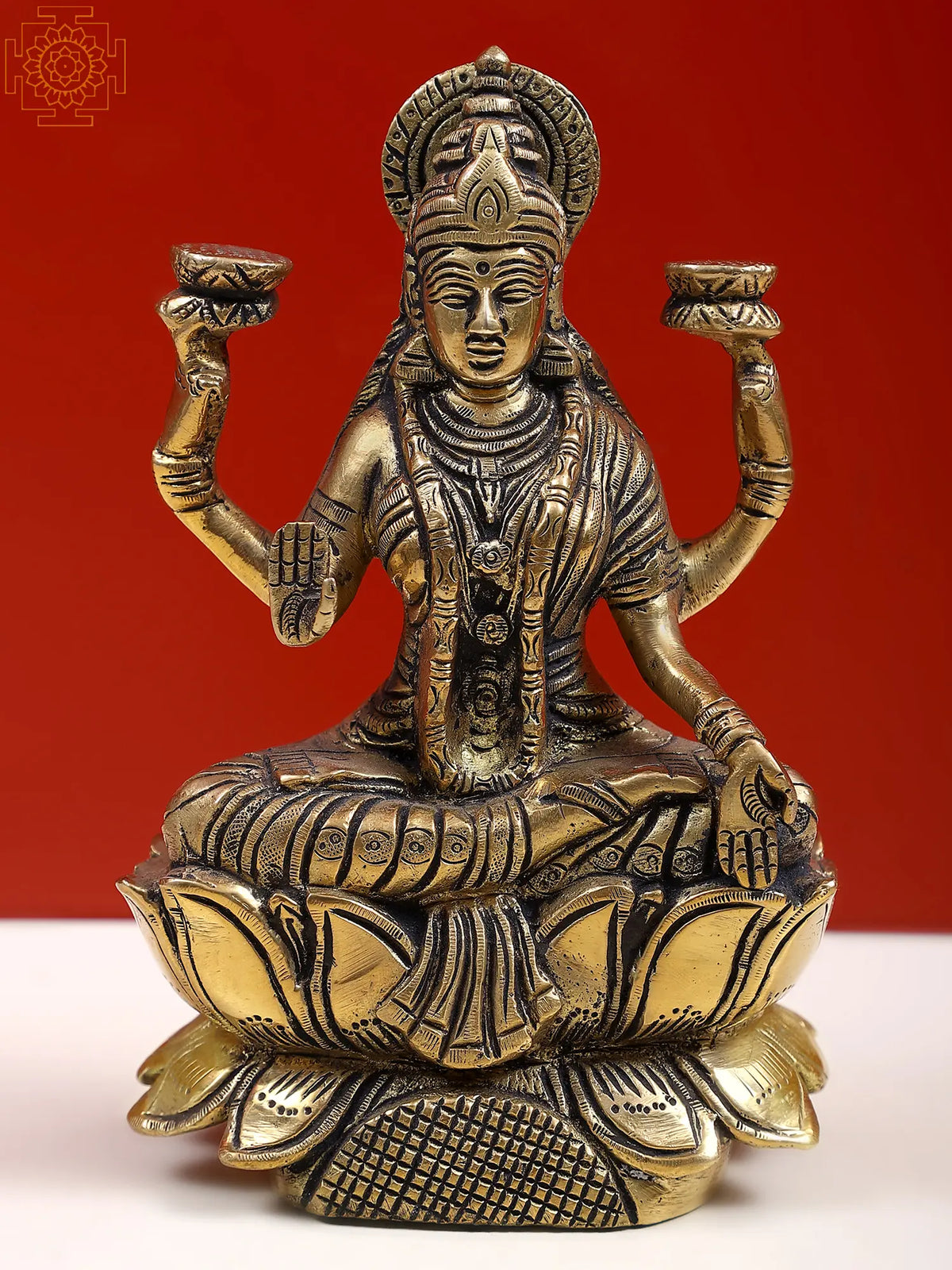 6" Goddess Lakshmi In Brass | Handcrafted In India