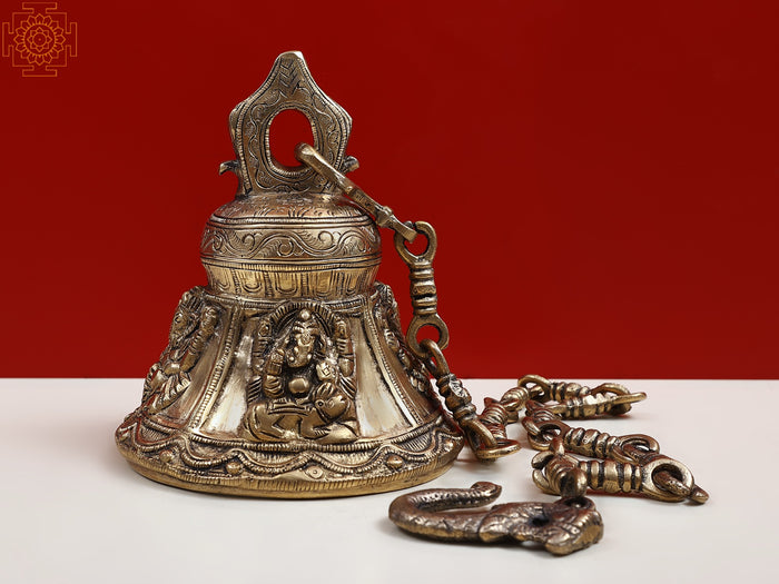 6" Brass Lord Ganesha Hanging Bell for Home Pooja