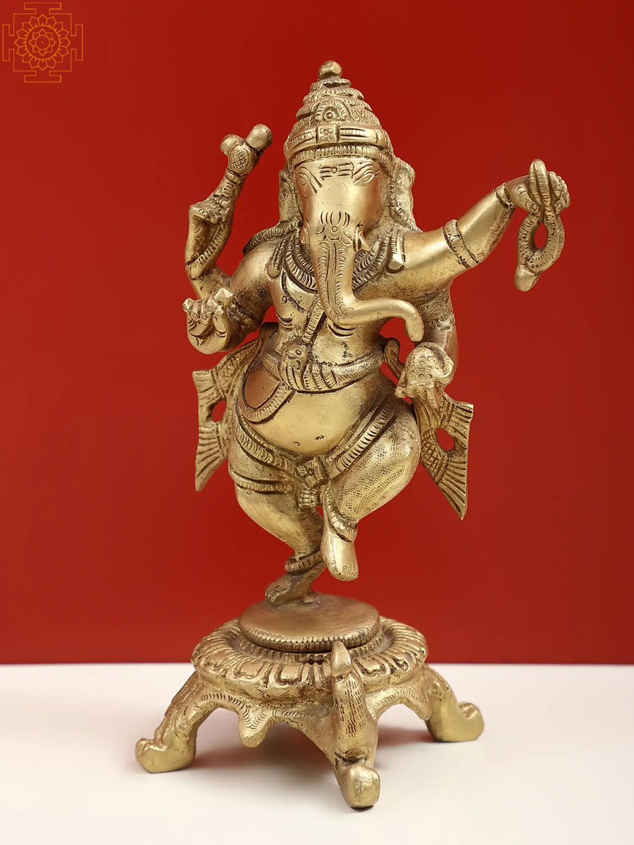 7" Brass Dancing Ganesha Handmade Statue