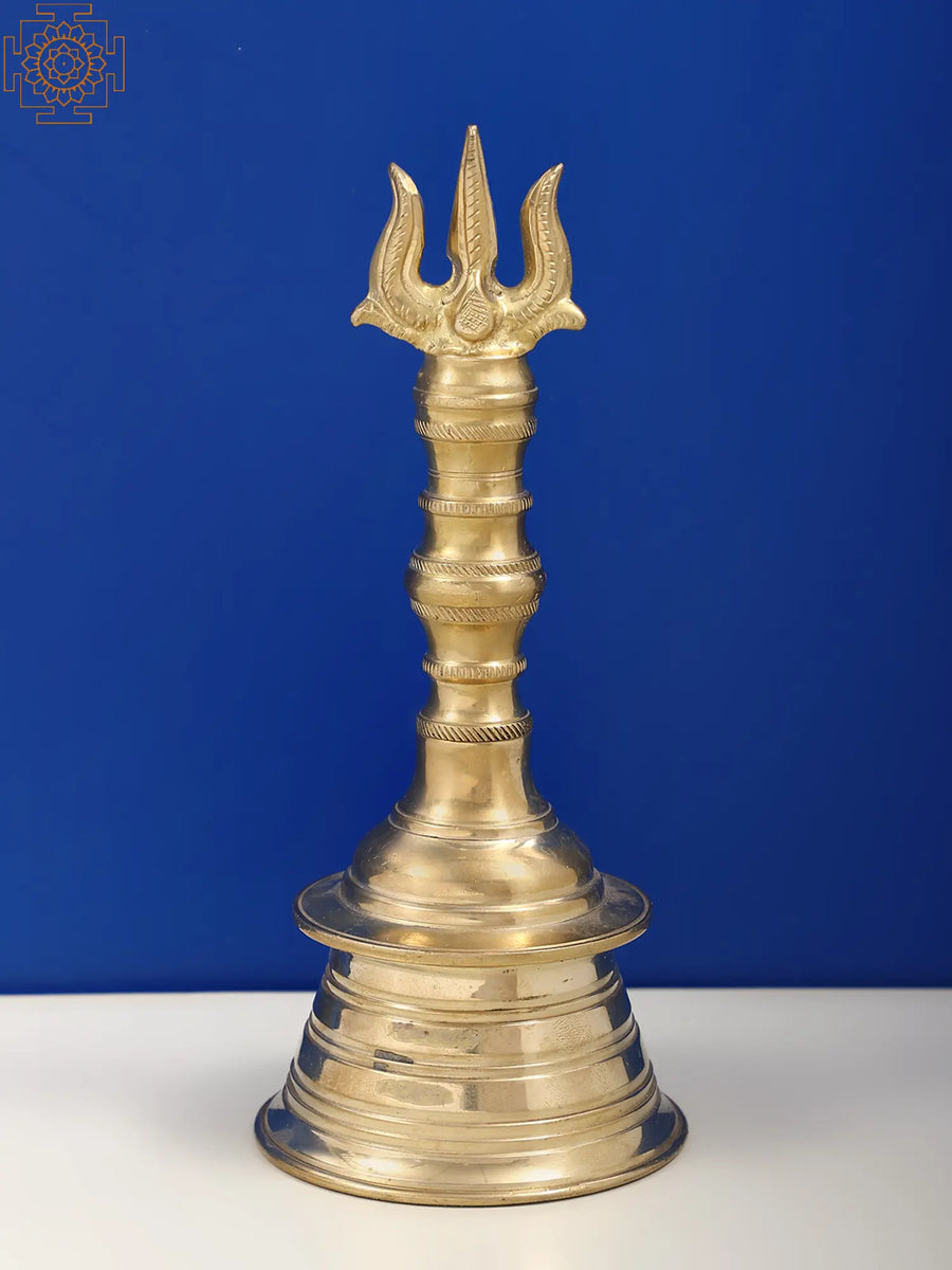 7" Brass Trishul Trident Handheld Ritual Bell for Pooja