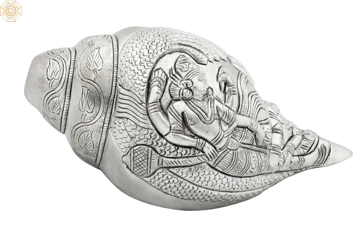 6" Sheshshayi Vishnu Conch In Brass | Handmade