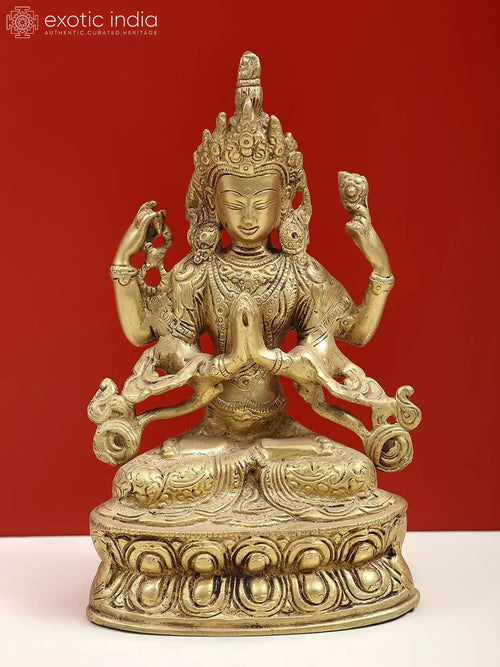 8" Tibetan Buddhist Chenrezig Brass Statue Handmade