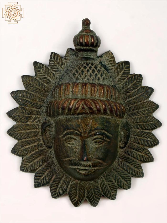 4" Brass Surya Dev Wall Hanging Statue for Pooja