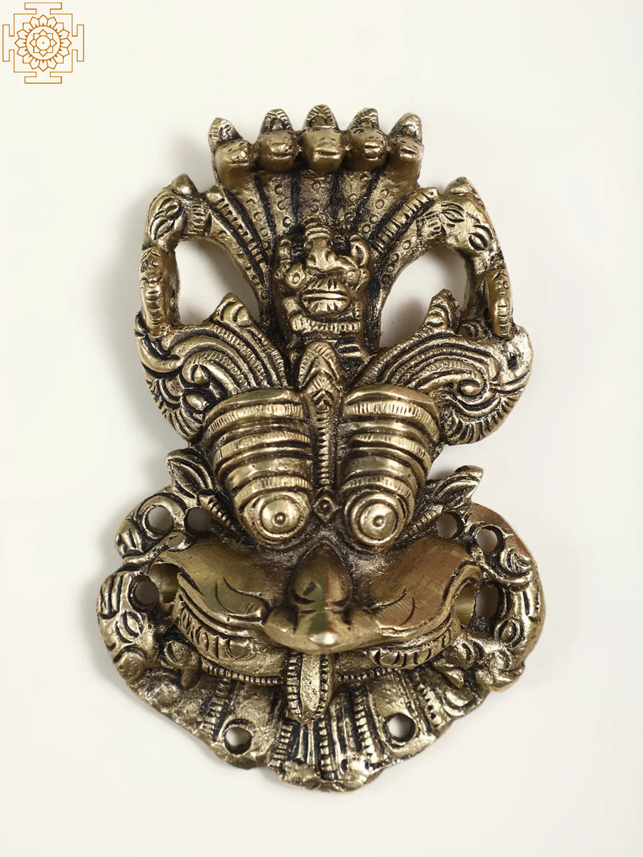 3" Brass Kirtimukha Wall Hanging with Ganesha for Home Pooja