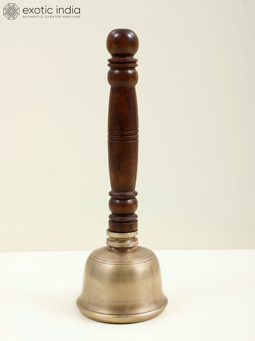 7" Brass Handbell with Wooden Handle for Pooja
