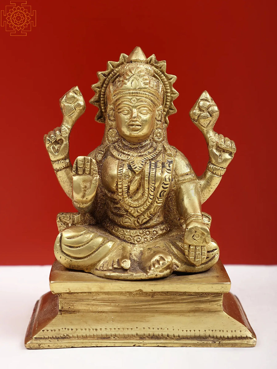 4" Brass Goddess Lakshmi Statue for Home Pooja
