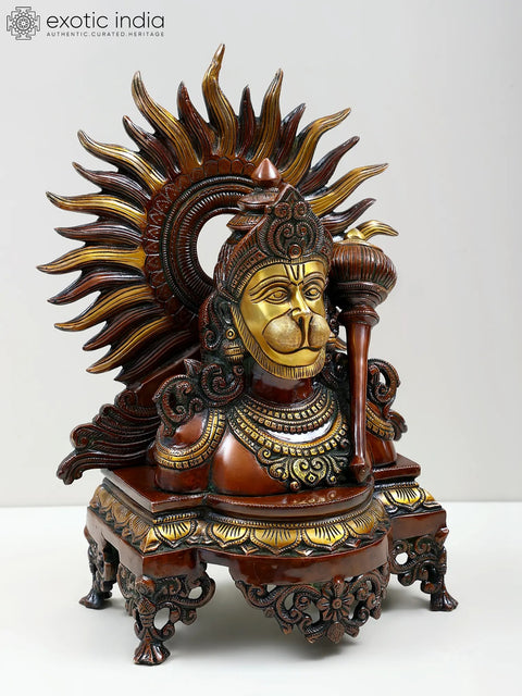 14" Brass Lord Hanuman Bust On Pedestal