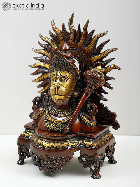 14" Brass Lord Hanuman Bust On Pedestal