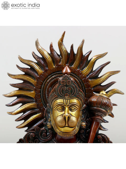 14" Brass Lord Hanuman Bust On Pedestal
