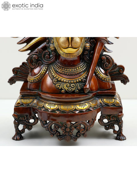 14" Brass Lord Hanuman Bust On Pedestal