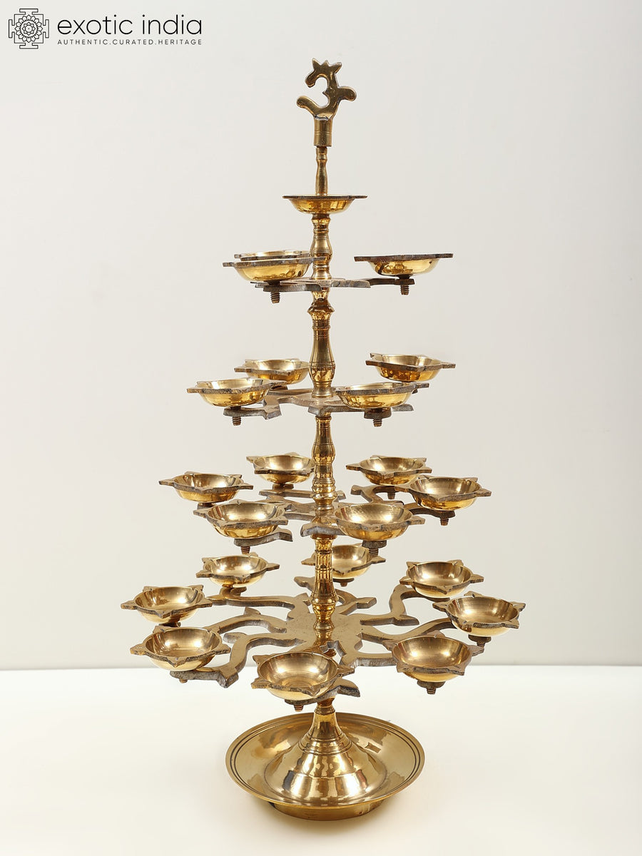 19" Brass OM Multi Wick Oil Lamp for Pooja