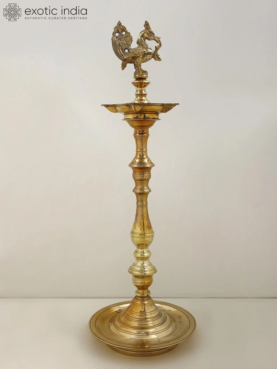 24" Brass Peacock Annam Lamp for Home Decor