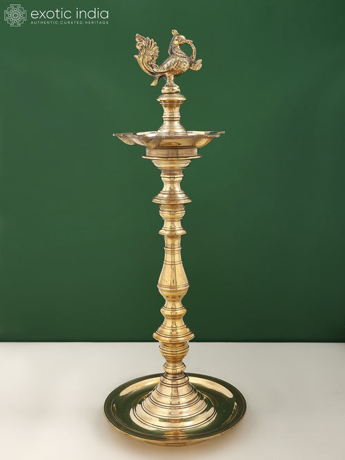 20" Brass Peacock Annam Lamp for Home Decor