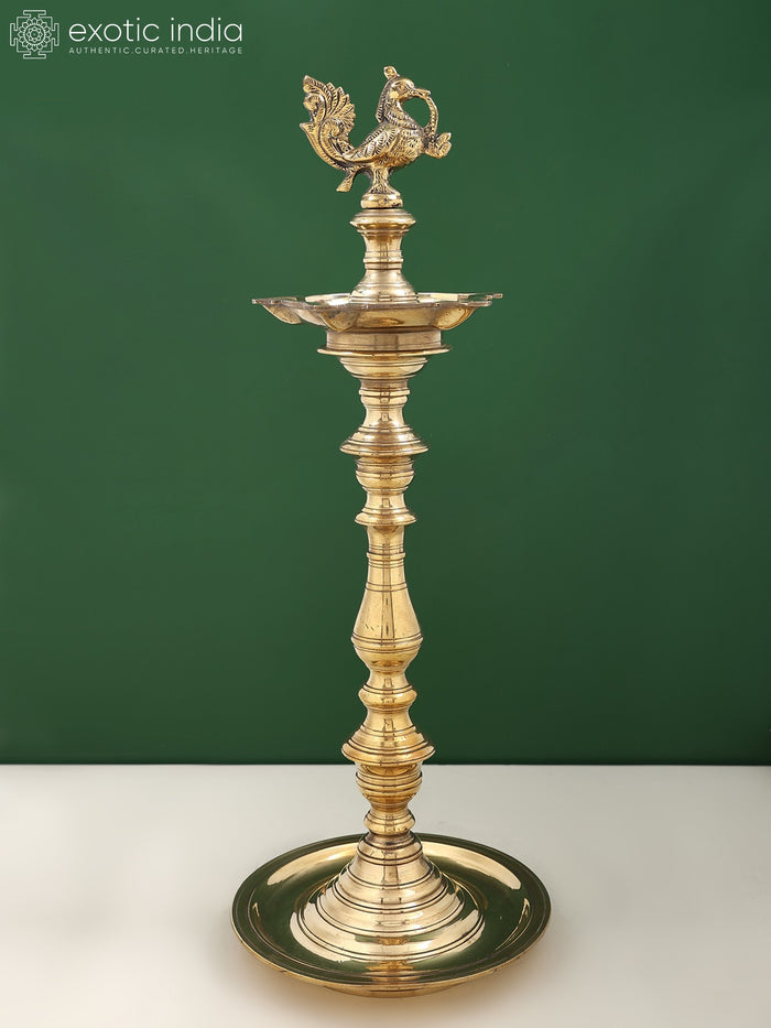 20" Brass Peacock Annam Lamp for Home Decor