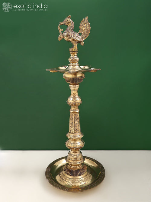 25" Brass Peacock Annam Lamp for Home Decor