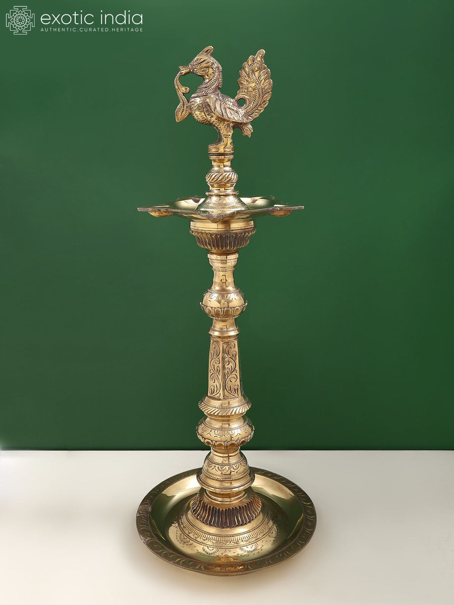 25" Brass Peacock Annam Lamp for Home Decor