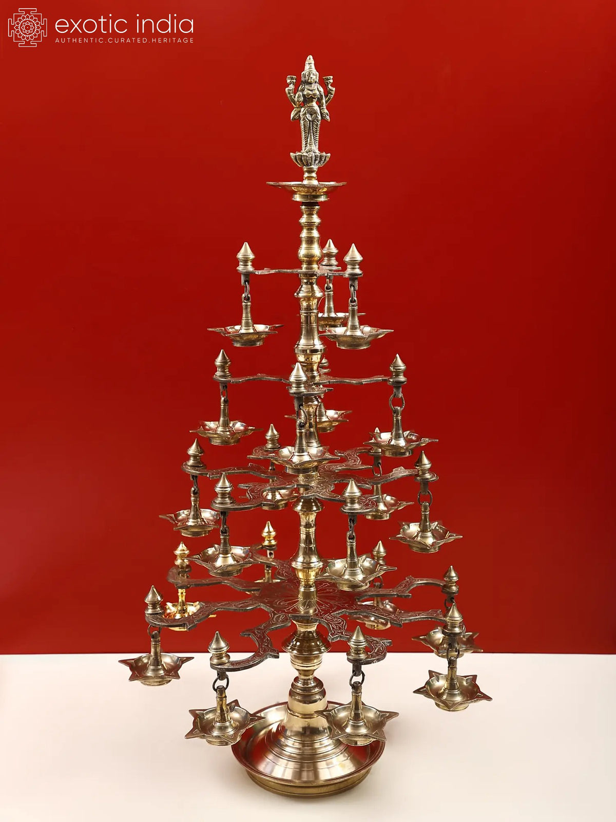 36" Large Brass Goddess Lakshmi Multi Wick Lamp