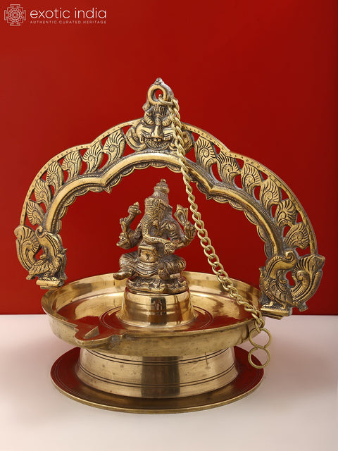 15" Brass Lord Ganesha Hanging Diya