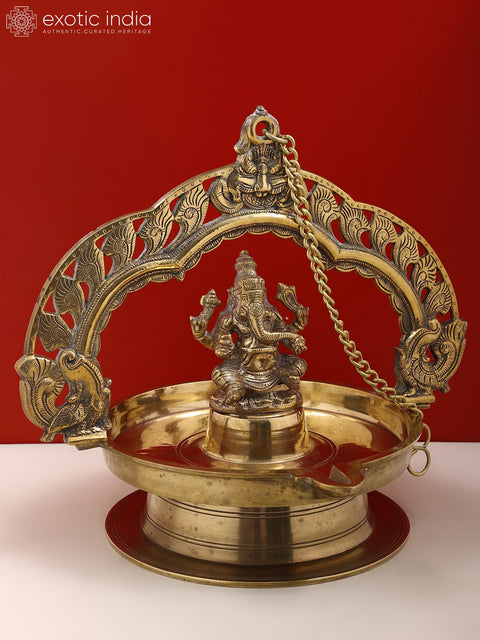15" Brass Lord Ganesha Hanging Diya