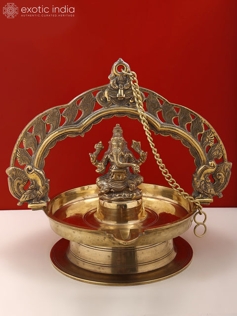15" Brass Lord Ganesha Hanging Diya