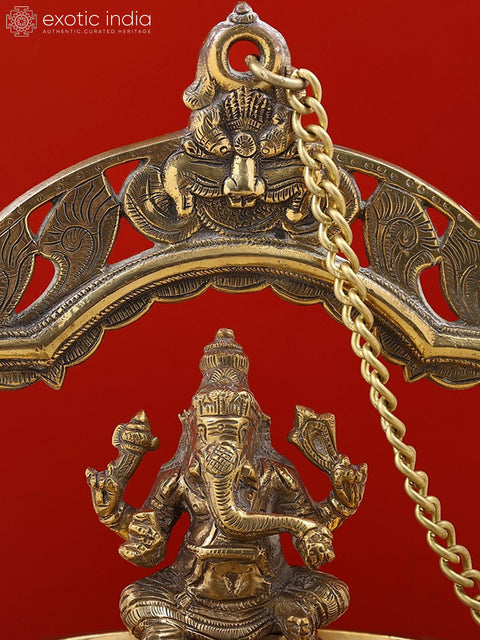 15" Brass Lord Ganesha Hanging Diya