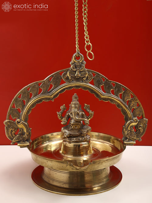 15" Brass Lord Ganesha Hanging Diya for Pooja