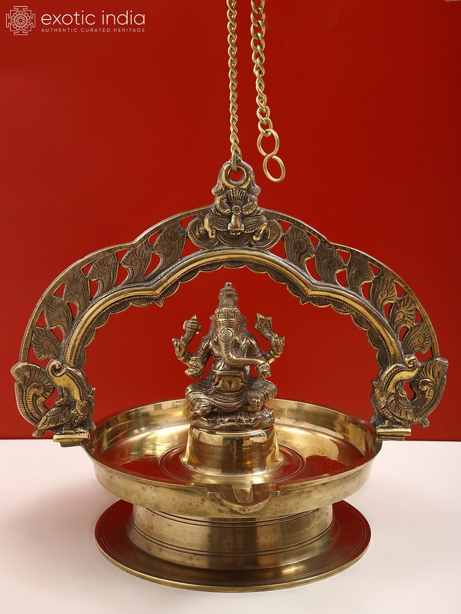 15" Brass Lord Ganesha Hanging Diya for Pooja