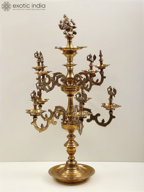 31" Large Brass Lord Ganesha Multi Wick Lamp