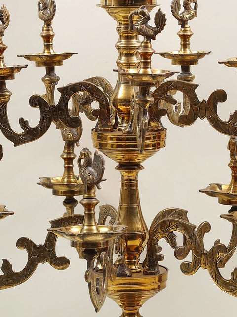 31" Large Brass Lord Ganesha Multi Wick Lamp
