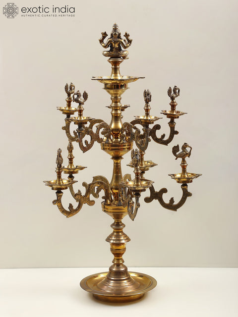 31" Large Brass Lord Ganesha Multi Wick Lamp