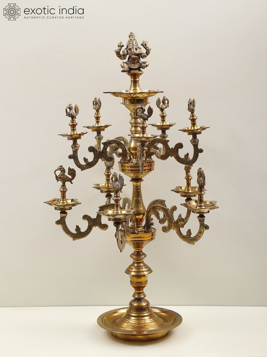 31" Large Brass Lord Ganesha Oil Lamp for Pooja